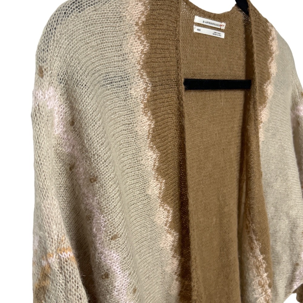 Anthropologie Wool Blend Open‎ Front Cardigan Sweater Tan Brown Pink XS S Boho - Picture 3 of 12